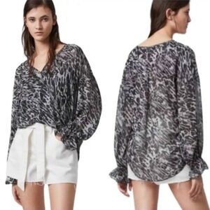 All Saints “Penny Ambient” Animal Print Chiffon Blouse Medium New Without Tags!